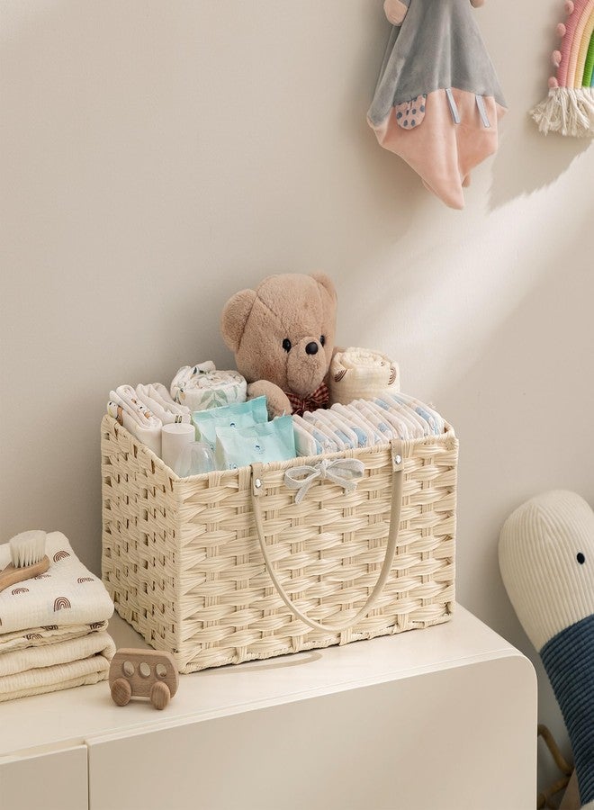 HBlife Large Diaper Caddy Organizer, Washable Waterproof, Portable Plastic Wicker Woven Basket with Divider, Nursery Diaper Station, Baby Shower Gifts Basket & Car Organizer - Image 3
